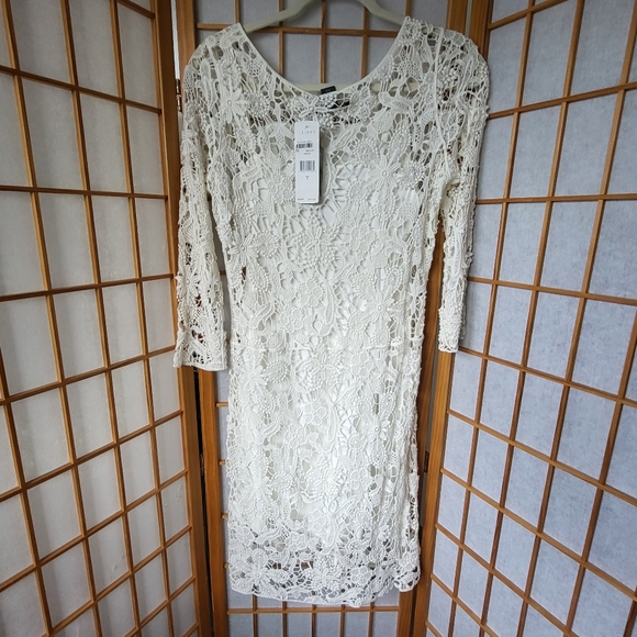 NWT RALPH LAUREN KNEE LENGTH EXCLUSIVE WINTER WHITE CROCHETED COTTON DRESS SMALL - Picture 4 of 14